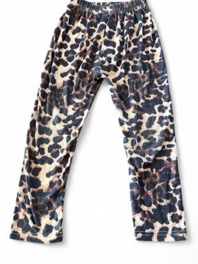 Leopard Print Kids Fleece Lounge Pants - Tan, Brown & Black